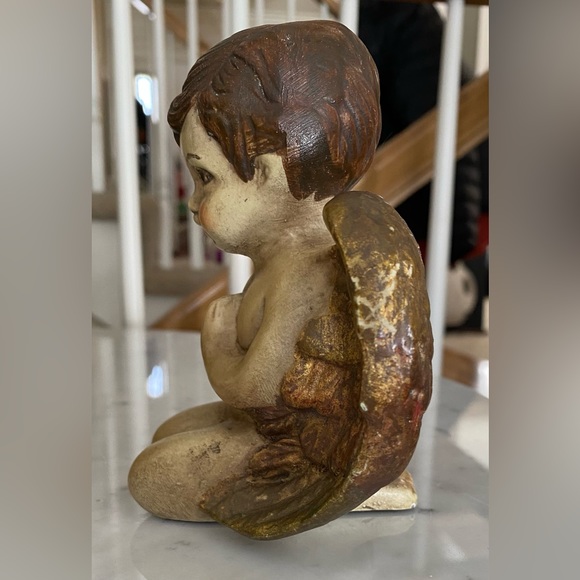 Vintage 5”Resin Statue Sculpture Angel Cherub Child Kneeling Praying HandPainted - Picture 4 of 9